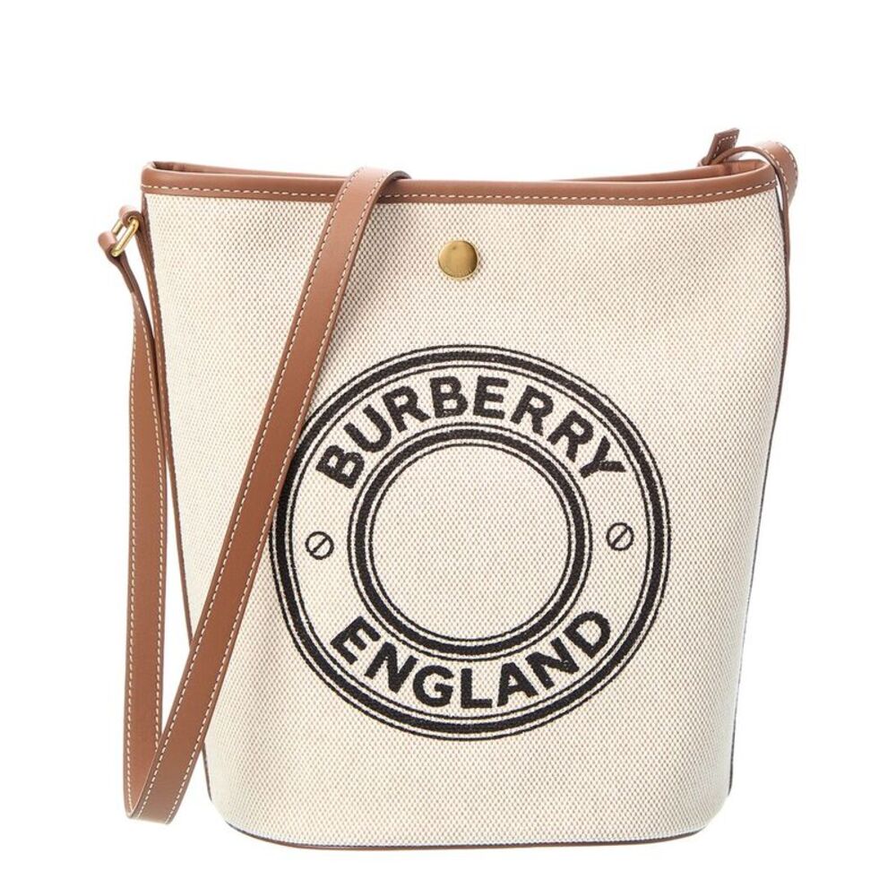 Burberry Medium Canvas & Leather Bucket Bag, White